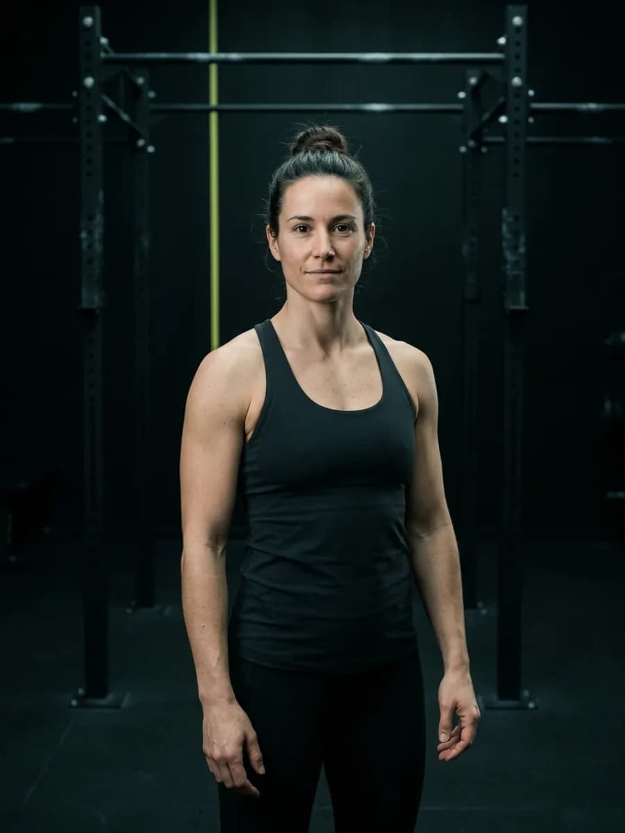 Portrait de Camille Renaud, coach de préparation physique, sur le plateau de musculation.